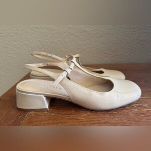 Marc Fisher W Sz. 8.5  Folly Slingback Patent Cream Block Heel Business Casual